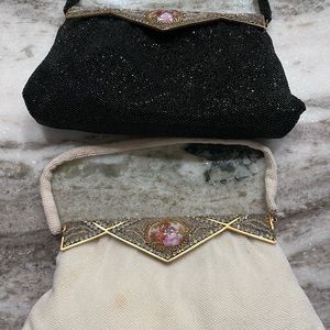 Vintage handmade beaded French Dormar exquisite evening bags. Black and white.